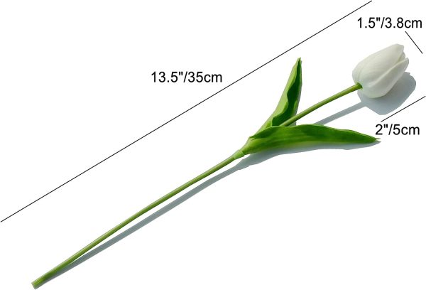 VKOFun  20pcs White Flowers Artificial Tulip Silk Fake Flowers 13.5" for Mother's Day Easter Valentine’s Day Gifts in Bulk Home Kitchen Wedding Decorations - Image 6